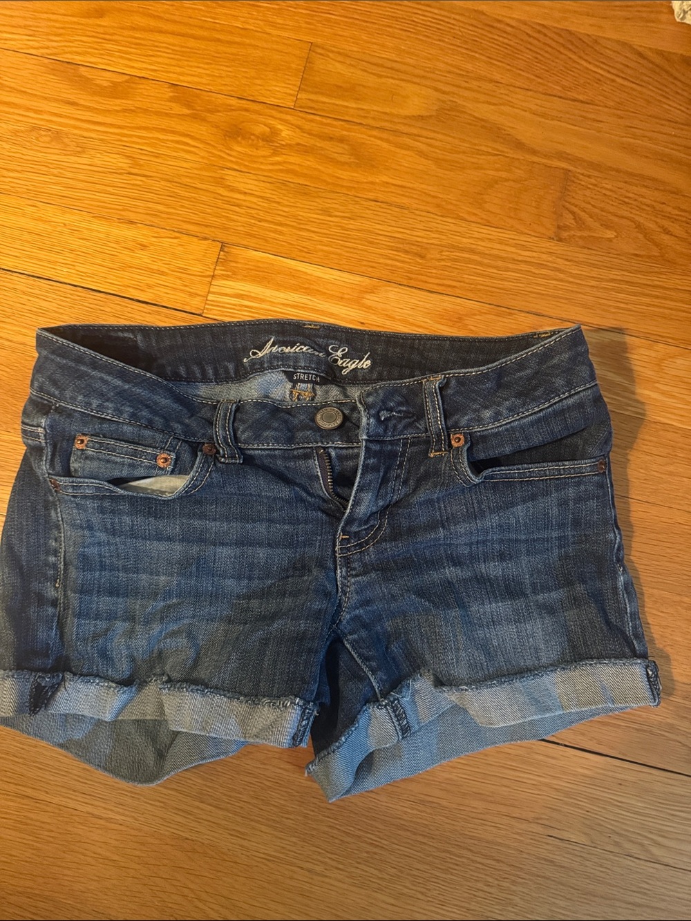 American Eagle Outfitters Indigo Rolled-Cuff Denim Shorts